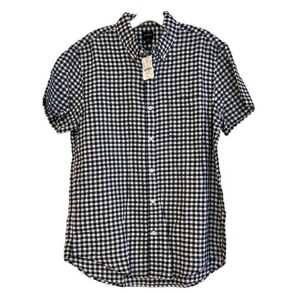 NWT J. Crew Plaid Gingham Button Up Slim Fit Short Sleeved Shirt Medium - Picture 1 of 10